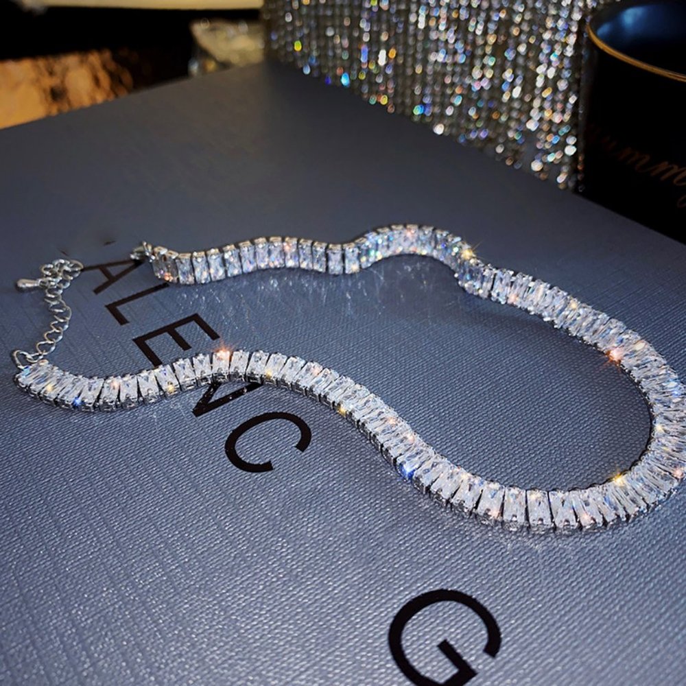 COPY - NEW 18K White Gold Baguette Square Diamond Necklace - Picture 2 of 9